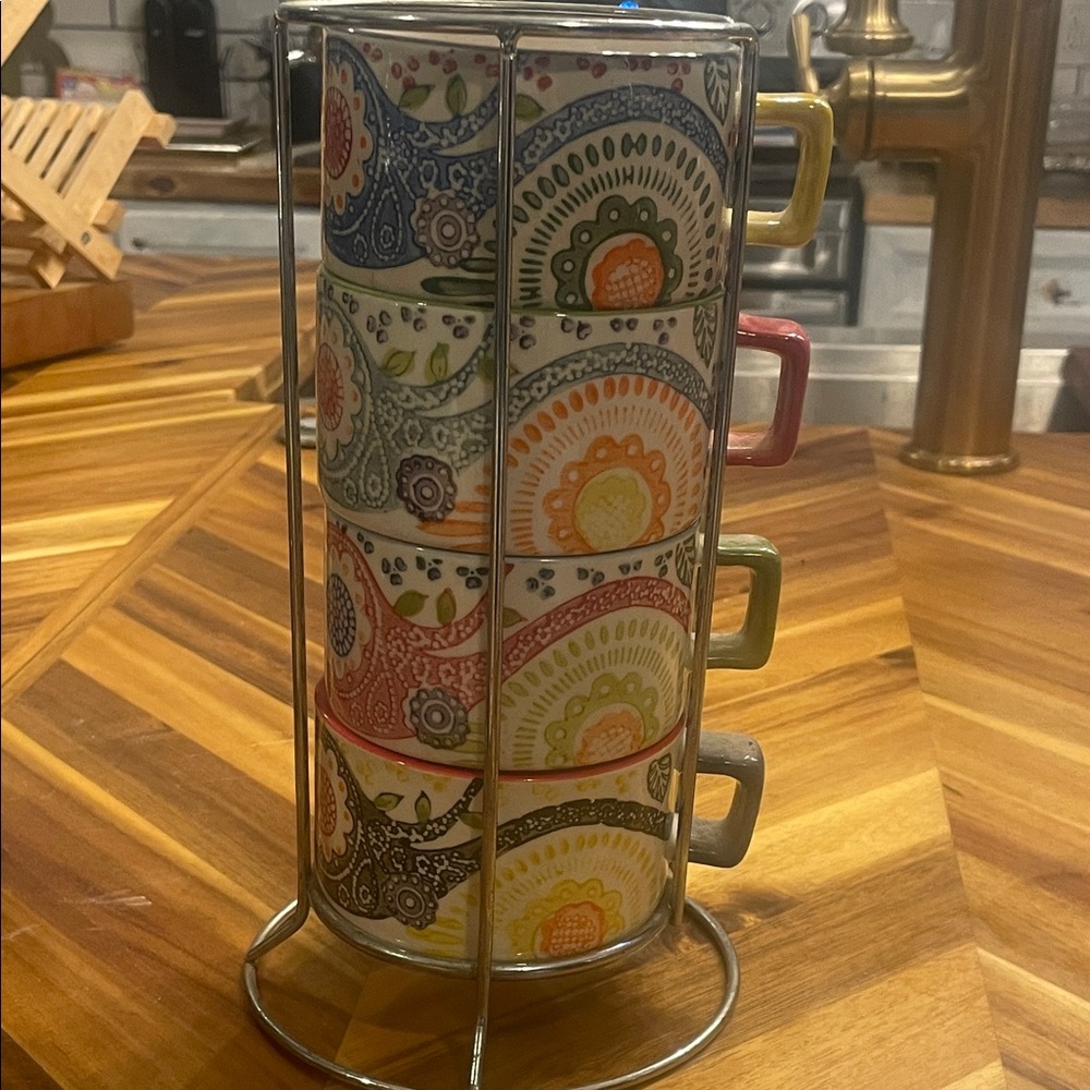 Colorful Stacking Mugs with Stand